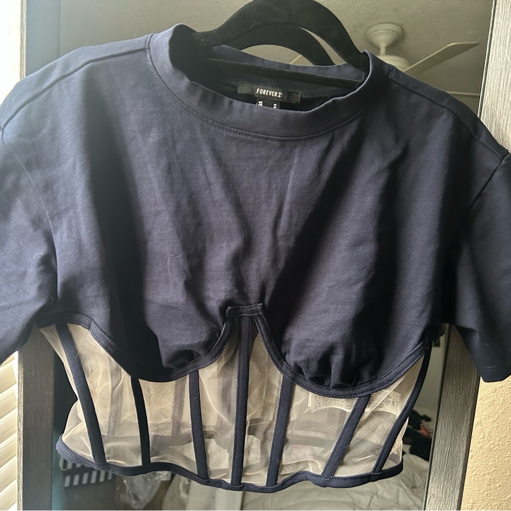 Forever 21 Navy Corset Tee